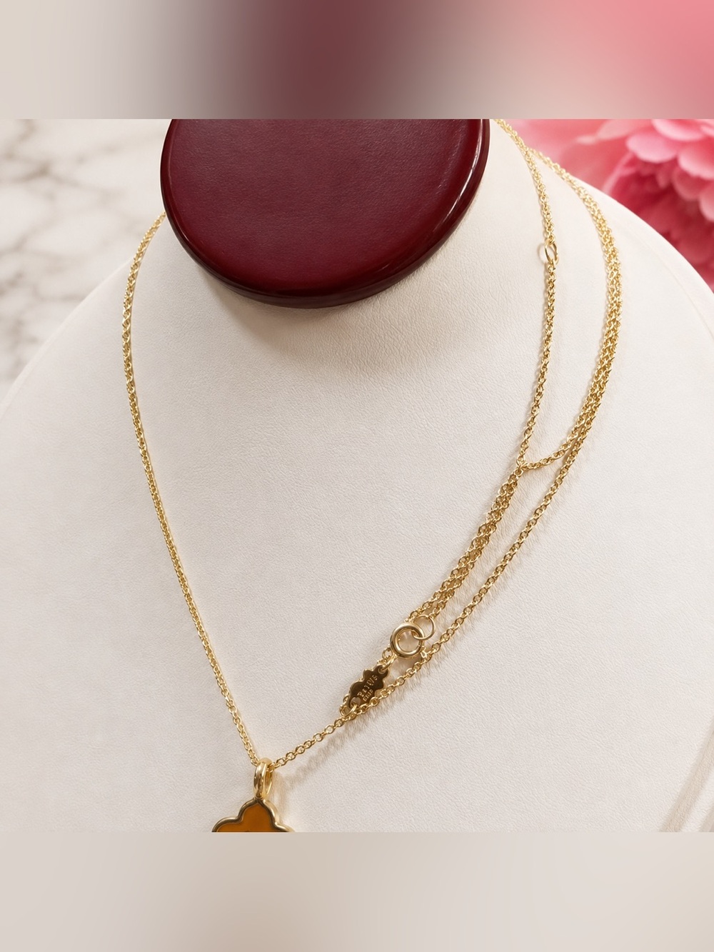 Gregal necklace in silver vermeil and a flower motif orange enamel 925 - Picture 4 of 4